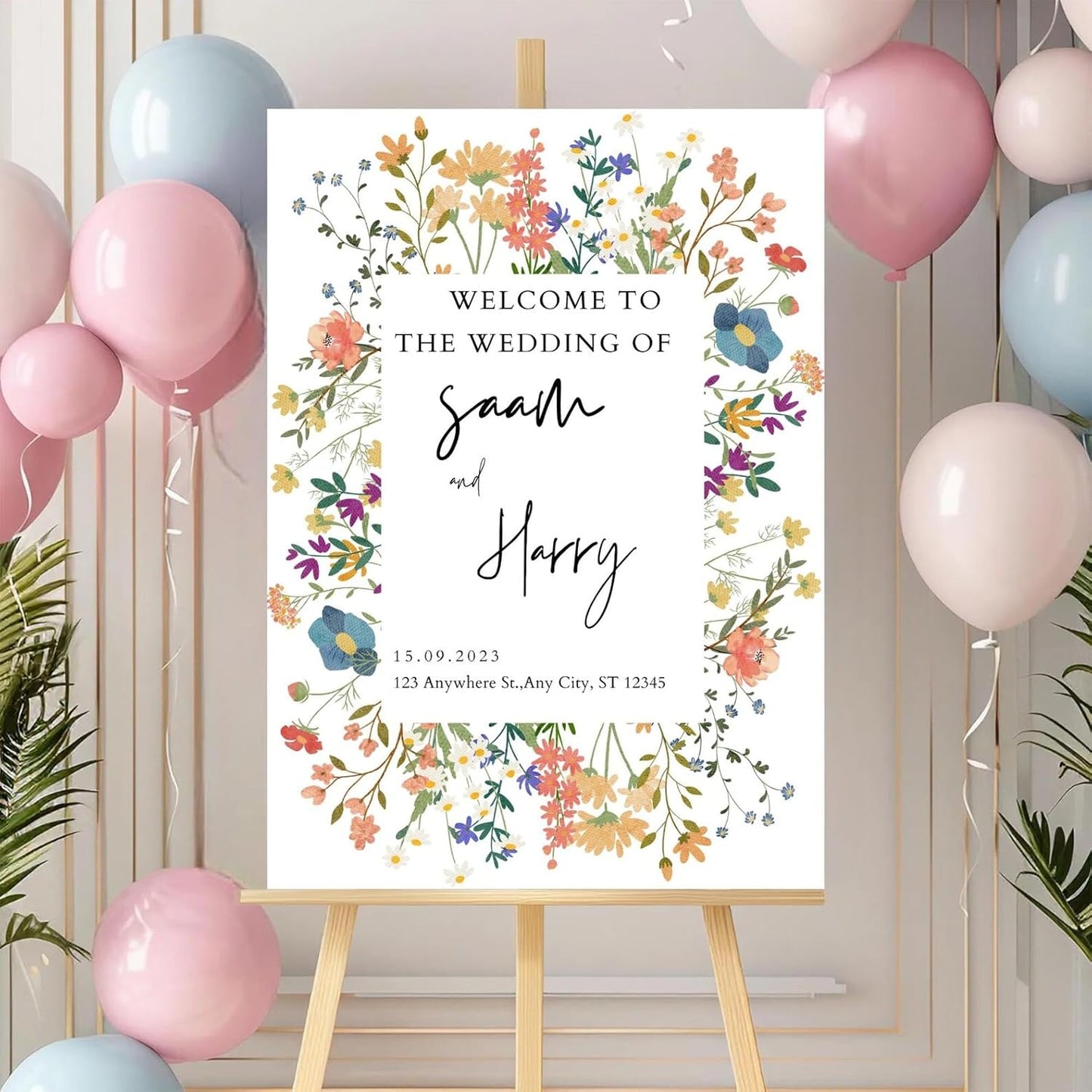 Welcome Wedding Signs, Modern Floral Wedding Sign Decorations Signage 12" X 18" (Small), 27" (Medium), 36" (Large), Plastic, Modern, Pole Mount, Weather