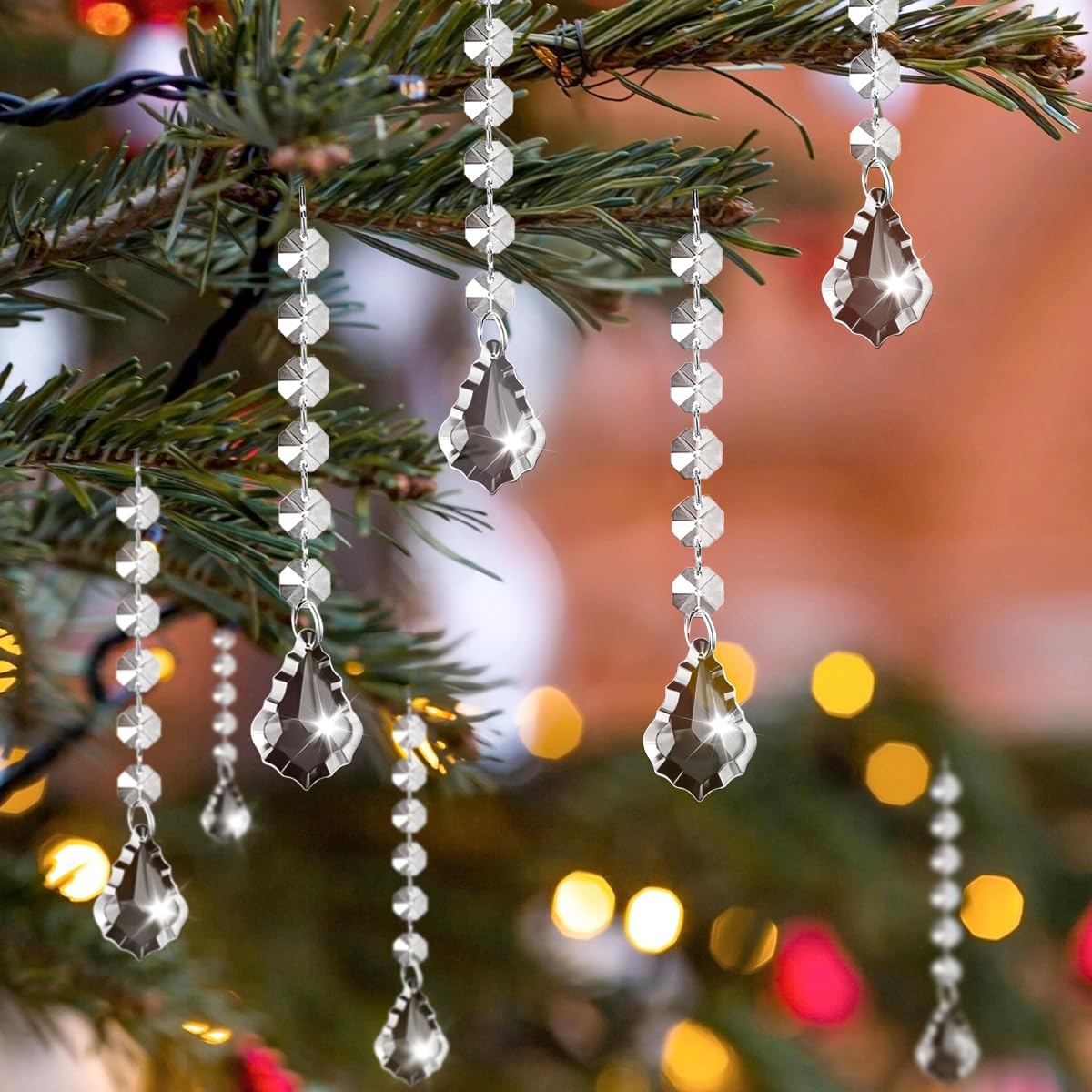 50 Pack Hanging Crystals - Clear Acrylic Prisms Pendant Ornaments for Christmas Tree, Centerpieces, Chandelier, Window & Home Decor, Ideal for Weddings, Parties Decorations (Maple Leaf)