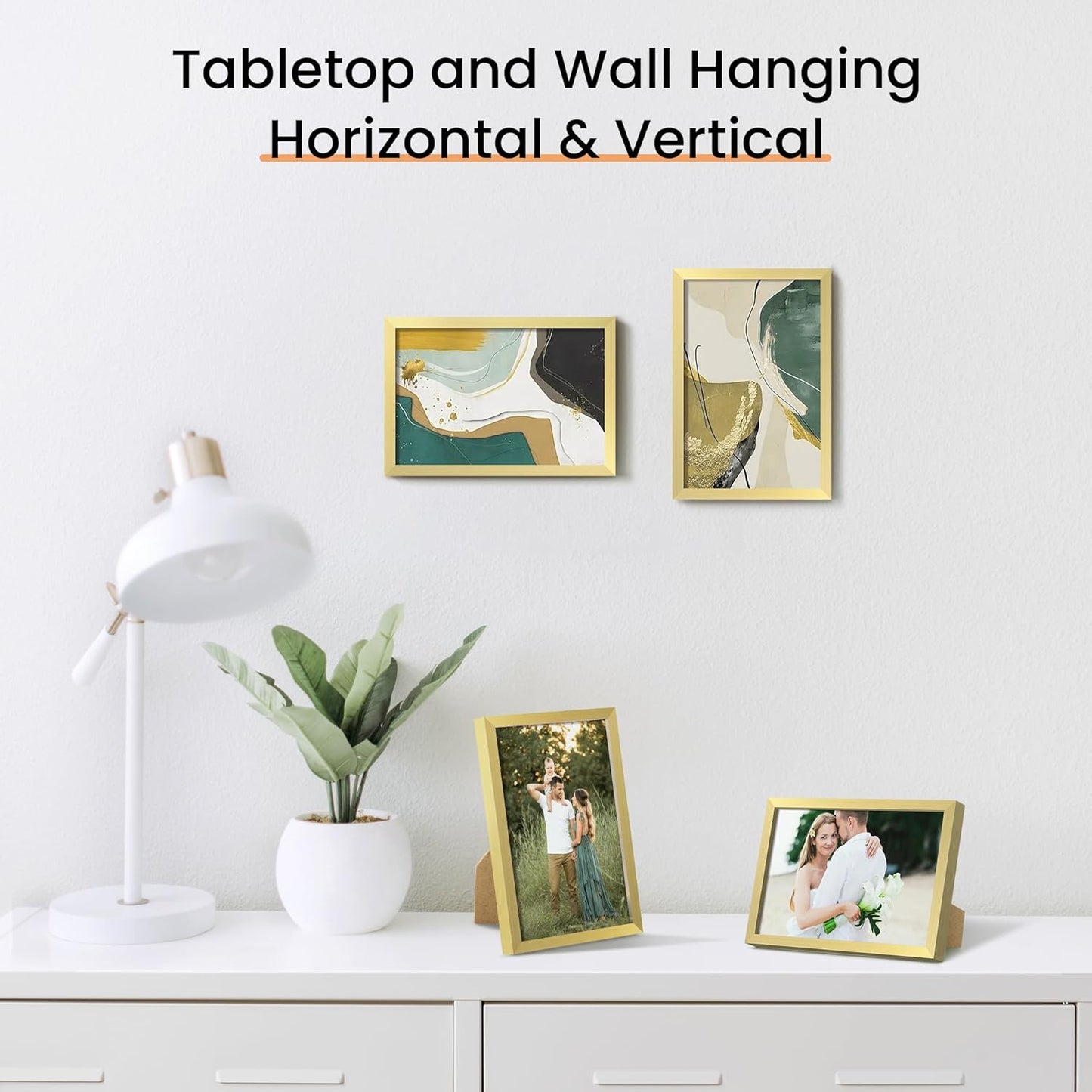 upsimples 4x6 Picture Frame Set of 3, Made of High Definition Glass for 4 x 6 Gold Frames, Wall and Tabletop Display Thin Border Photo Frame for Home Décor