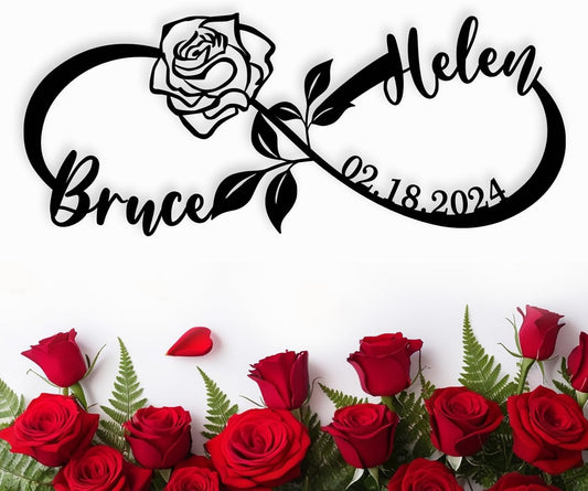 Custom Infinity Sign, Personalized Couples Name Sign, Infinity Metal Name Sign, Personalized Wedding Gifts, Love Name Sign, Infinity Wall Decor with Flower, Anniversary Housewarming Gift