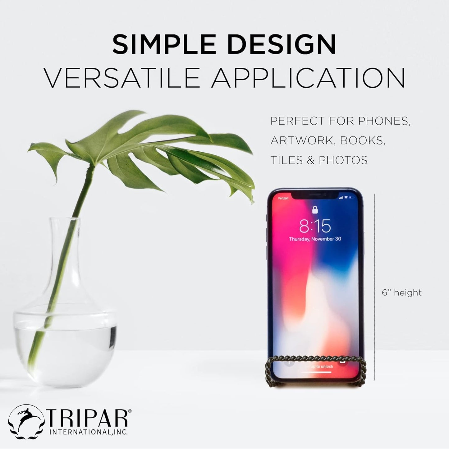 Tripar Decorative Twisted Wire Stand, Black Display (4 Inch Depth) - Tabletop Display - Handcrafted Square Edge Design for Sleek & Modern Look - Perfect for Kitchen Cookbooks, Plates, Photos & More