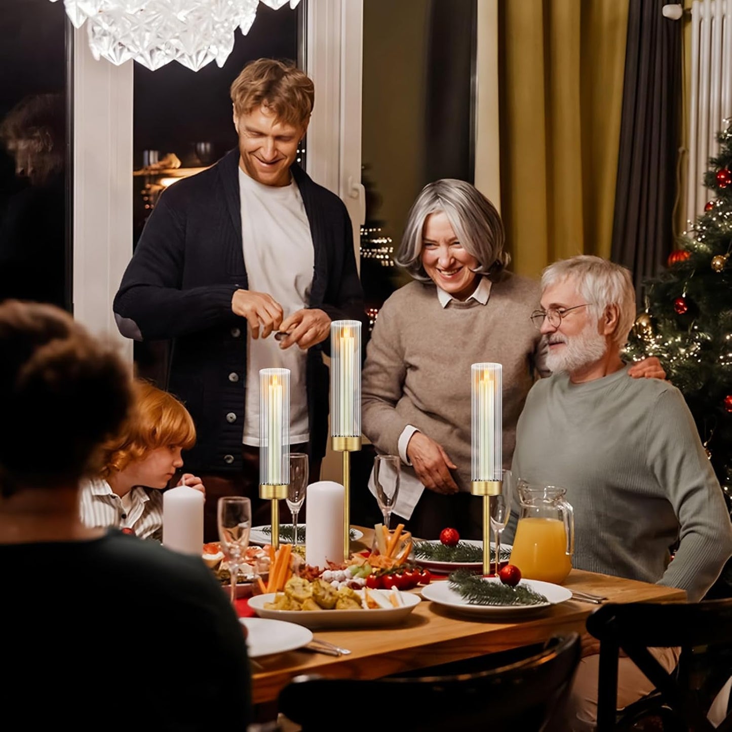 Glass Hurricane Candlestick Holders Gold, KSWING Set of 6 Taper Candle Holders Brass Tall Clear Candle Stand Holders, Perfect for Table Centerpiece Party Wedding Christmas Home Decor