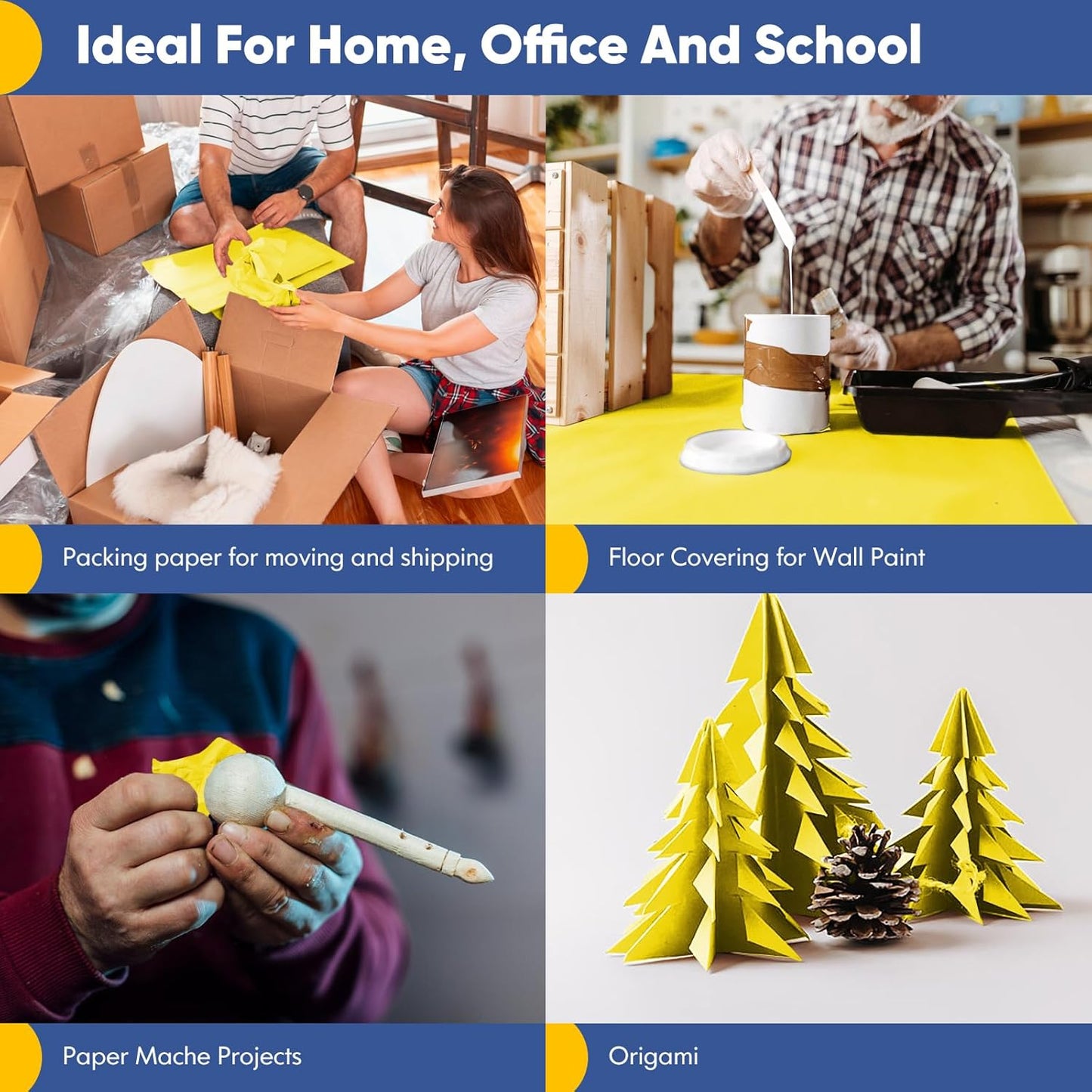 Vanhench 30"×1200"(100') Yellow Wrapping Paper Roll, Art Craft Paper, Color Bulletin Board Paper Bouquet Flower Wrapping, Perfect for Birthday, Mother's Day, Holiday, Wedding