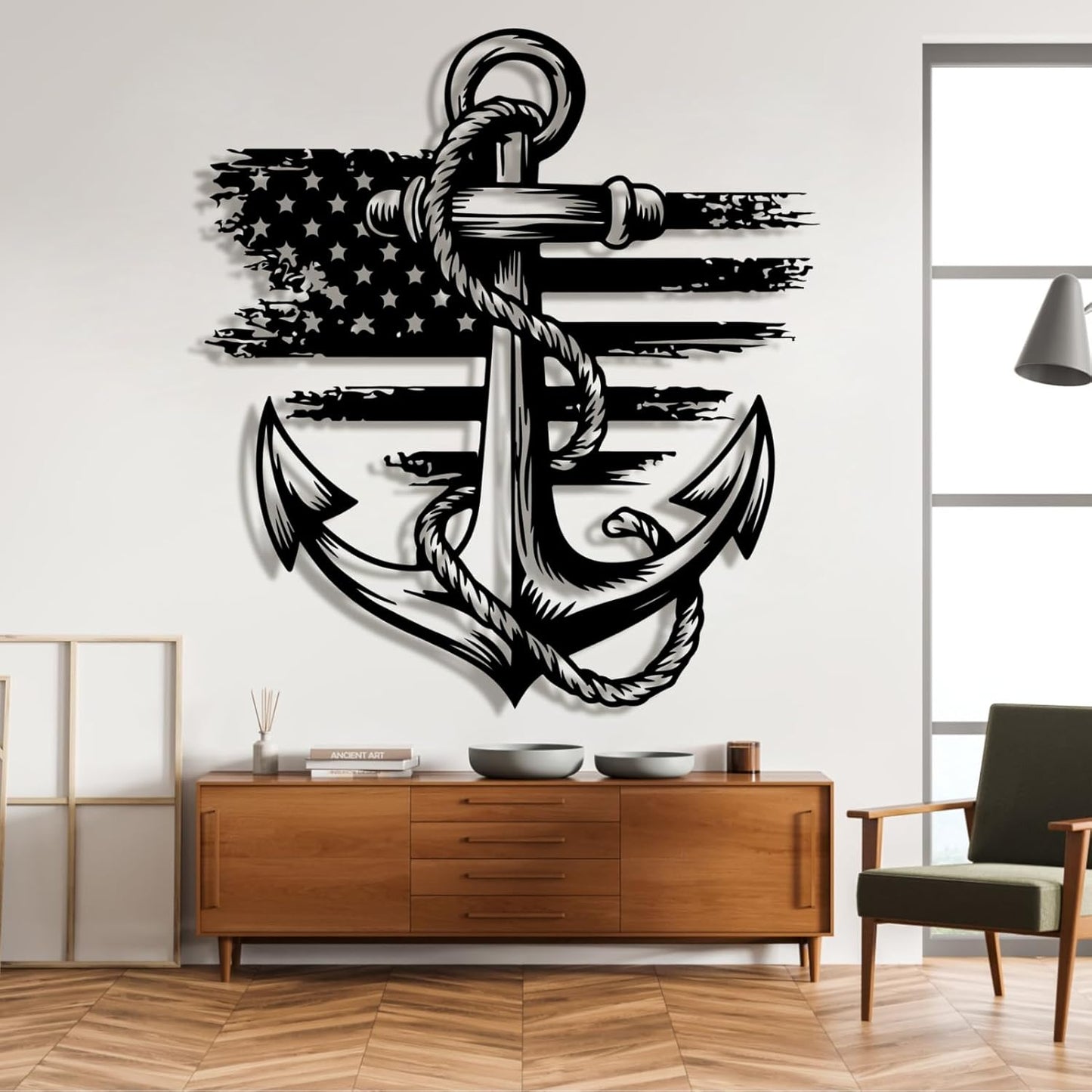 lunwall Metal Anchor Wall Decor, Anchor Metal Sign, Metal Anchor Decor, Anchor Metal Wall Art, Metal Nautical Wall Decor, Metal Wall Decor Coastal, Anchor Wall Decor (black, 19L x 17" W / 47 x 43 cm)