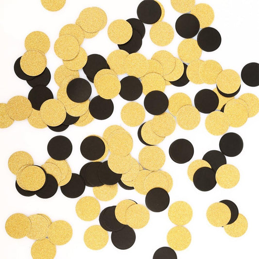 Glitter Gold Black Confetti Circle Dots Confetti for Party Decorations, 1.2" in Diameter, Pack of 200