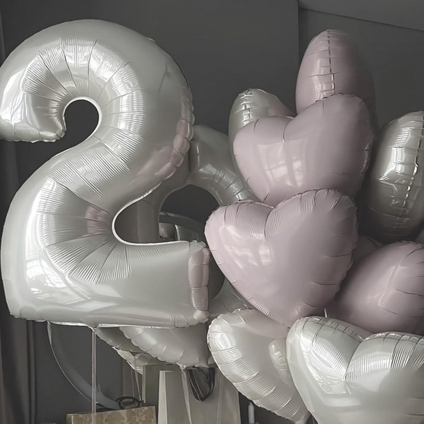 Pink White Heart Balloons, 18 Inch Pink and Cream White Heart Shape Balloons, 12PCS White Sand Helium Foil Balloon for Birthday Baby Shower Bridal Engagement Wedding Party Decorations