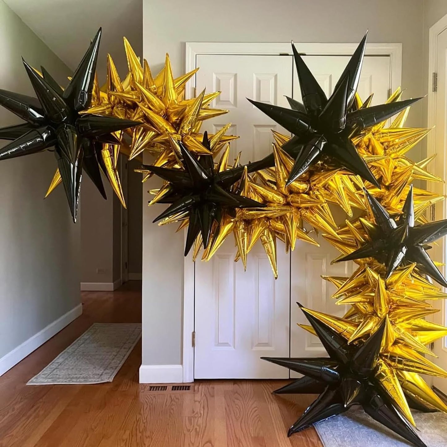 Black Star Balloons 12pcs, 27/22 Inch Foil Star Explosion Balloons, Large Spike Mylar Cone Balloon, Fireworks Shape Balloon Party Decor for Retirement Wedding Birthday Graduation
