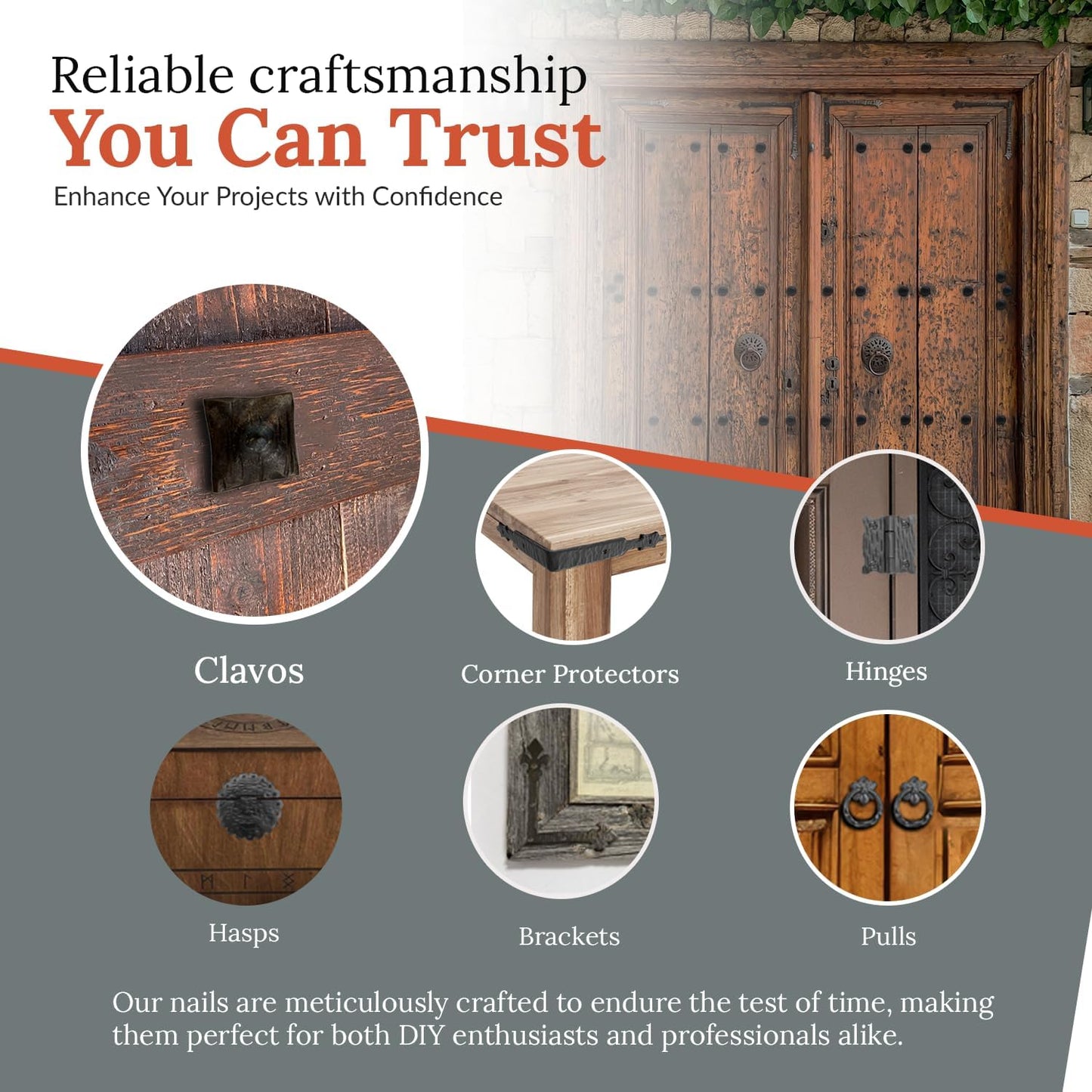 25 Pack 1.25" Square Head Iron Clavos Decorative Nails – Sealed Rusted – Handmade Rustic Square Fasteners for Farmhouse Shutters, Barn Doors, Shutters, and Gates – Ornamental Wood Accent