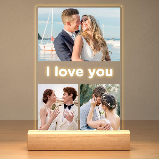 Personalized Anniversary Birthday Gifts for Women Men Her Him, Custom Picture Frames with Photo, Personalized Photo Frame with Night Light, Customized Gifts for Girlfriend Boyfriend Couples