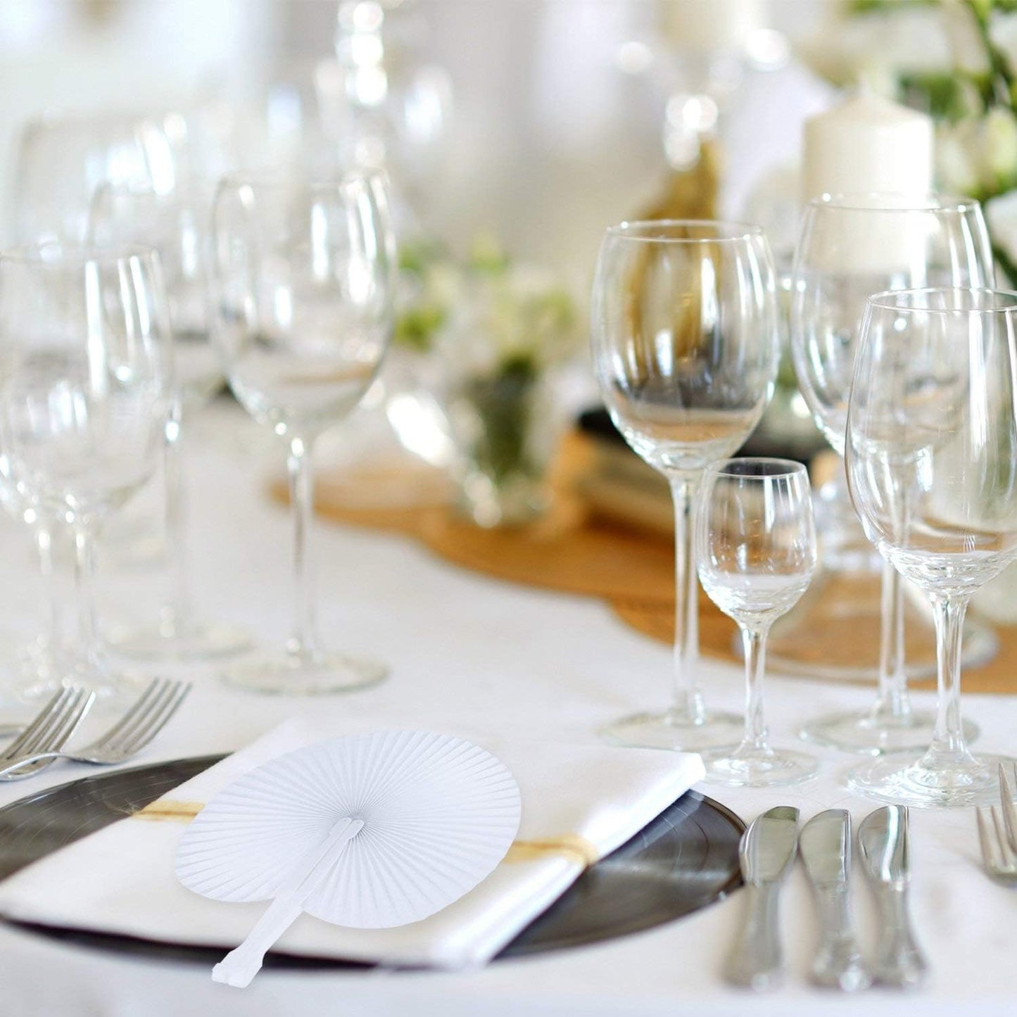 Pangda 24 Pack Folding Fans Round Paper Fans Assortment with Plastic Handle for Wedding Favor Party Bag Filler(Black, White)