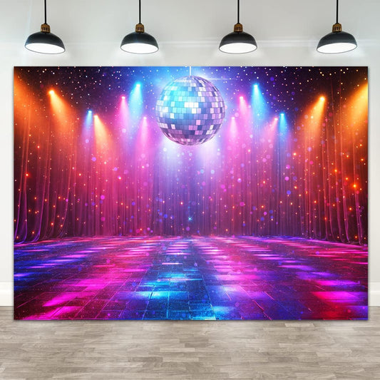 Disco Decorations Backdrop, Retro Glow Party 70s 80s 90s Theme Stage Dance Background Disco Party Decoration, Polyester Banner PartyBackdrop for Birthday Prom Portrait Photo Props 15x10ft