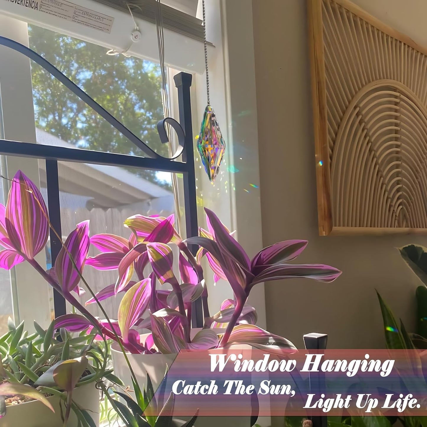 3PCS 5" Large Crystal Suncatcher Prisms - Hanging Crystals for Window & Garden, Sun Catchers with Prisms Decor | Creates Rainbows Indoors/Outdoors, Heavy Duty Hanging Crystals Decor