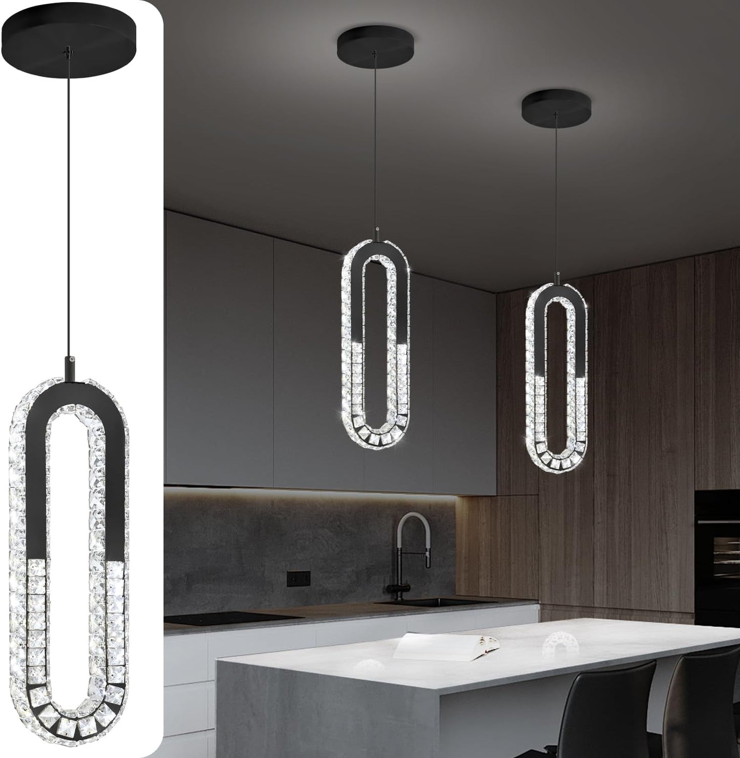 Modern Pendant Lighting 1-Light Chandelier Black Pendant Light Indoor Hanging Light Fixture for Kithchen Island Dinning Room Bedroom