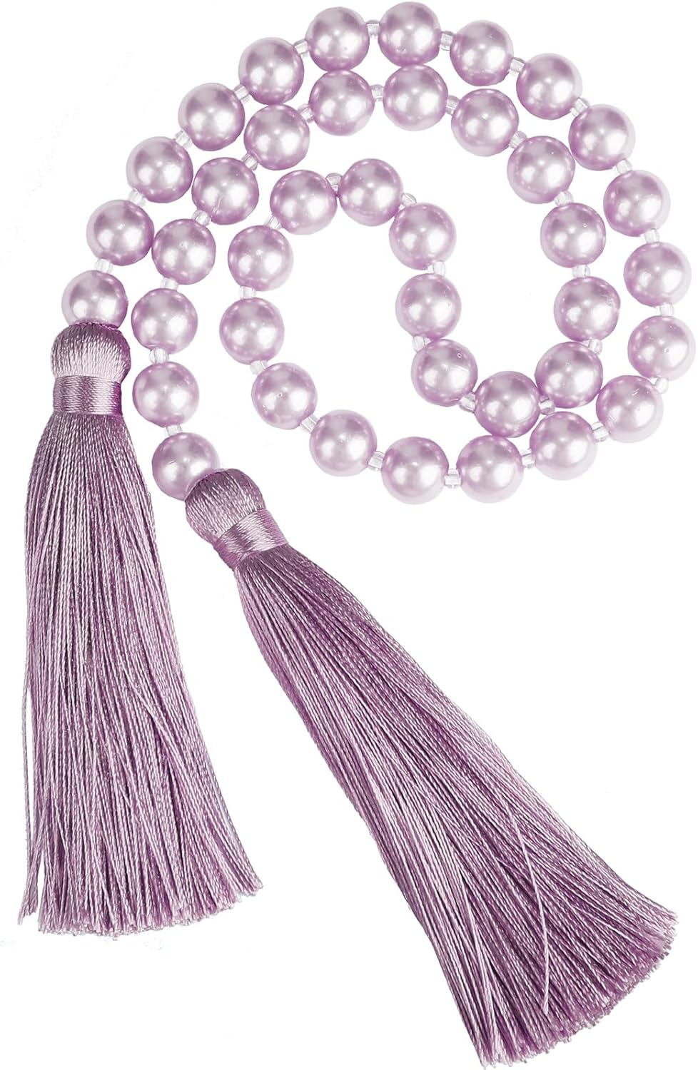 Fenghuangwu 34 Inch Pearl Glass Bead Garland with Tassels - Elegant Boho Table Decor, Fringe Wall Hanging for Wedding, Party, Farmhouse Rustic Prayer Bead Home Decoration(1 Pack,Purple)