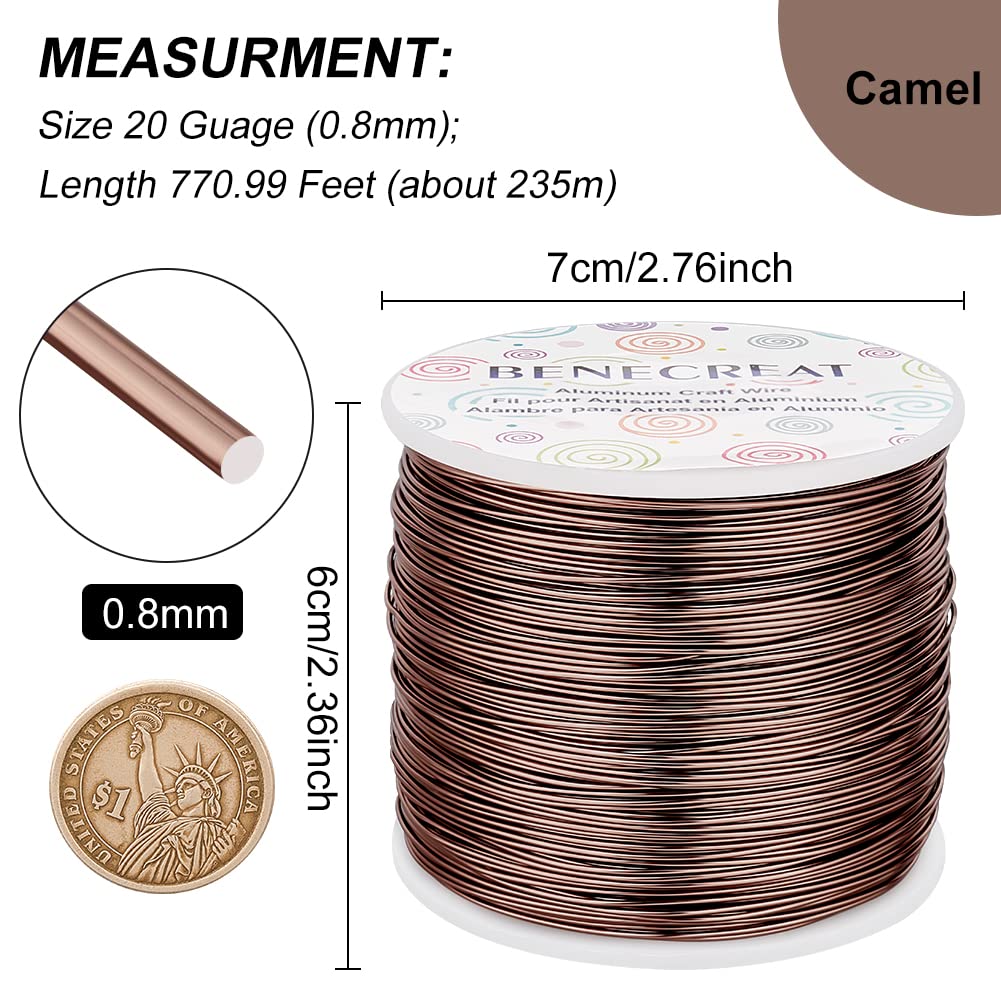 BENECREAT 20 Gauge 770FT Brown Aluminum Wire Anodized Jewelry Craft Making Beading Floral Colored Aluminum Craft Wire for Jewelry Craft, Garden, Model Making