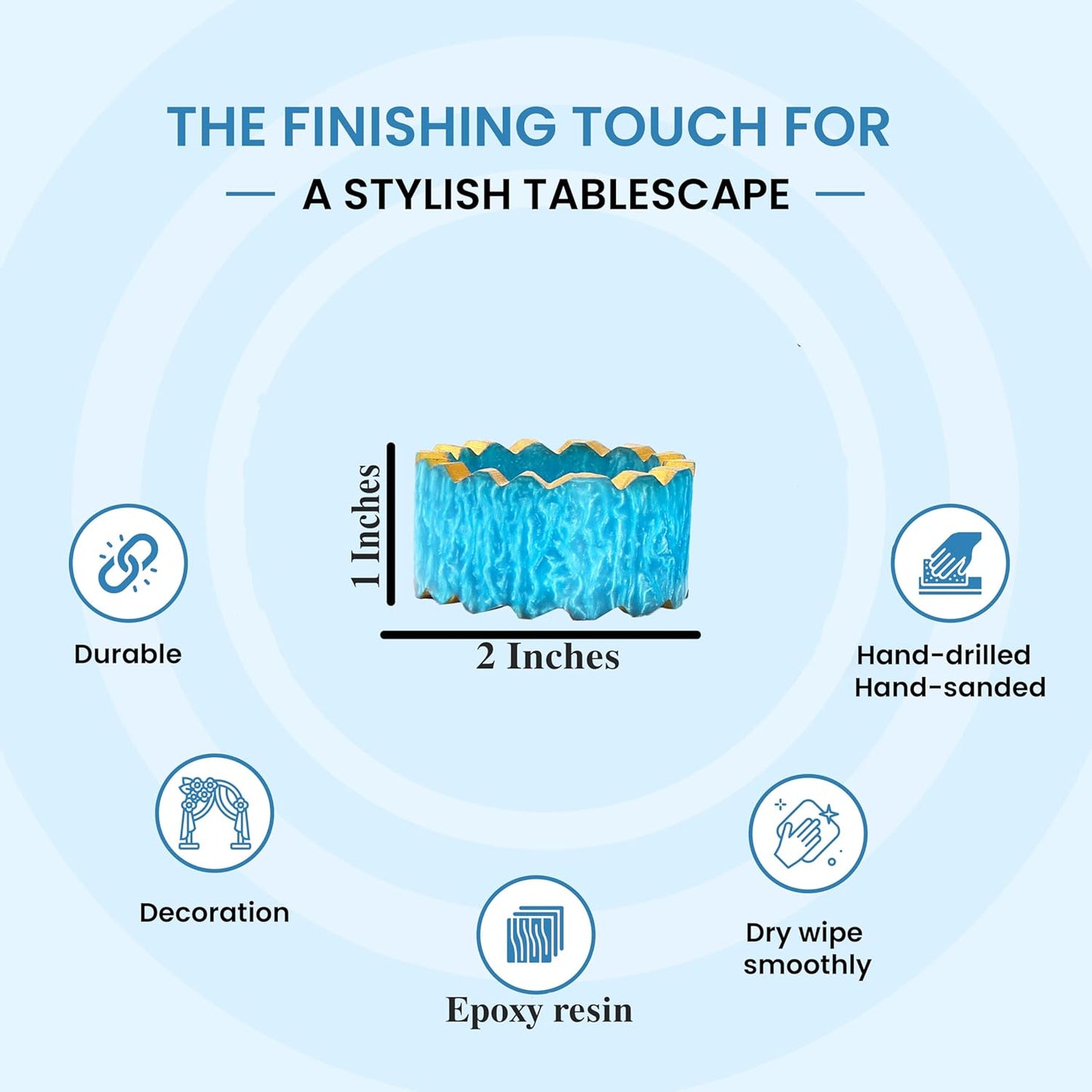 Handmade Epoxy Napkin Rings Set of 12 | Elegant Round Napkin Holders for Dining Table, Weddings, Parties & Home Décor | Durable & Stylish Farmhouse Table Accessories - (Blue Gold) - ALPHA Living HOME