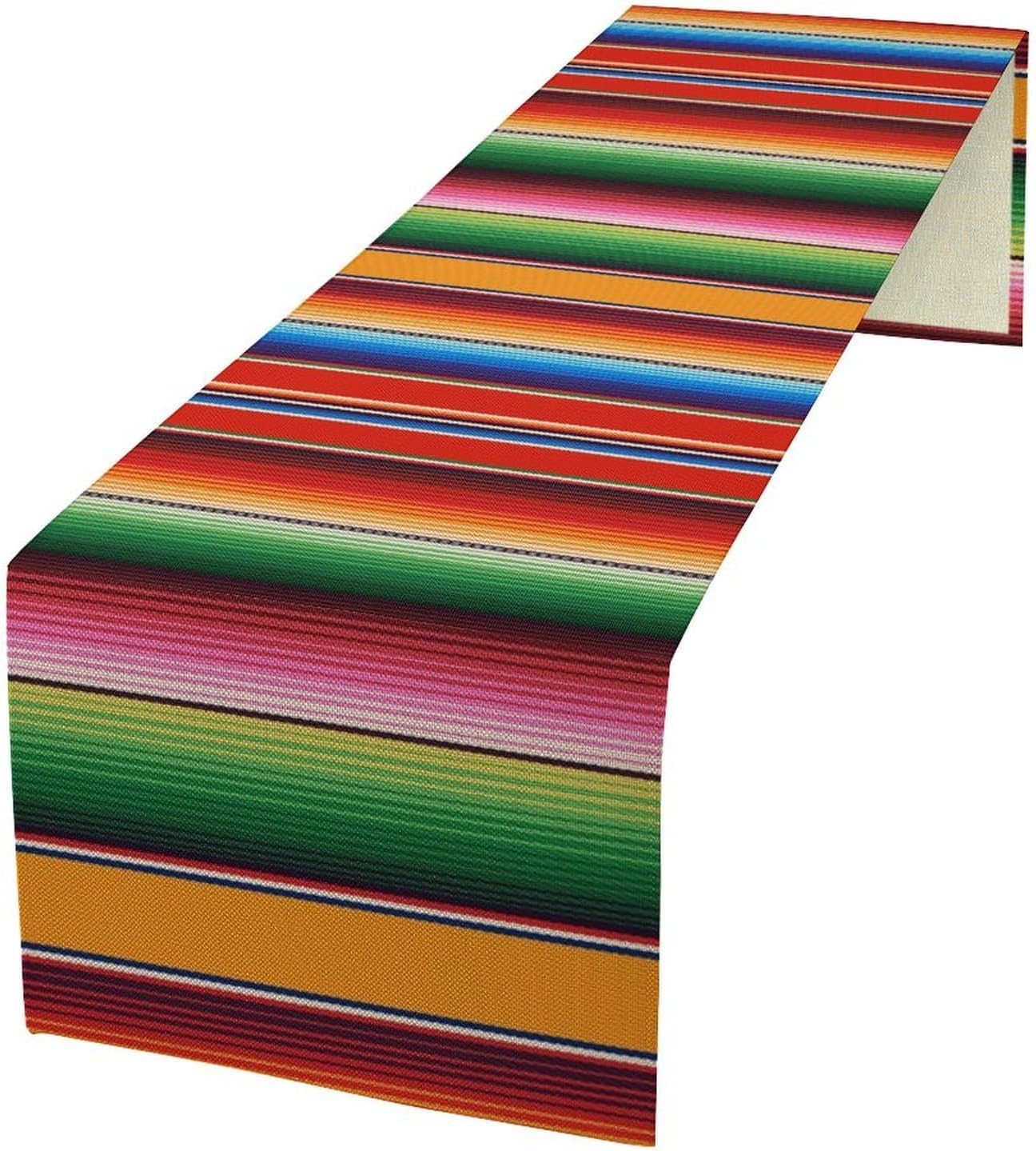 Mexican Table Runner,Colorful Stripe Art Table Runner for Kitchen Dining Table Home Party Decoration 13x120 Inch