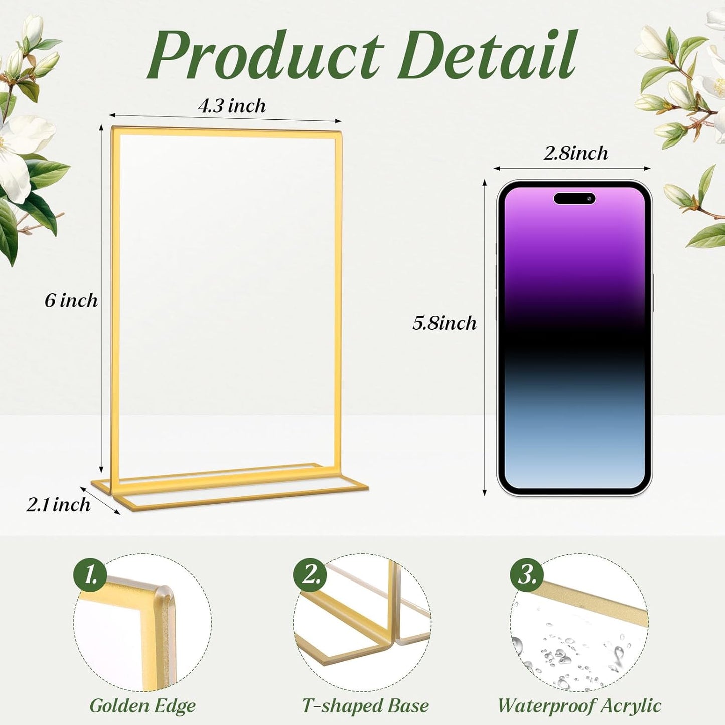 30 Pack 4x6 Gold Acrylic Sign Holders, Double Sided Clear Frames for Wedding Table Numbers, Menu Displays, Photo and Art Showcase for Restaurant, Office, Events