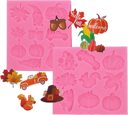Thanksgiving Day Fondant Mold Halloween Fall Leaf Pumpkin Chocolate Candy Fondant Silicone Mold，DIY Cookies Candy Gummy Chocolate Mold Ice Cream Tray for Holiday Party Thanksgiving Day 2Pcs