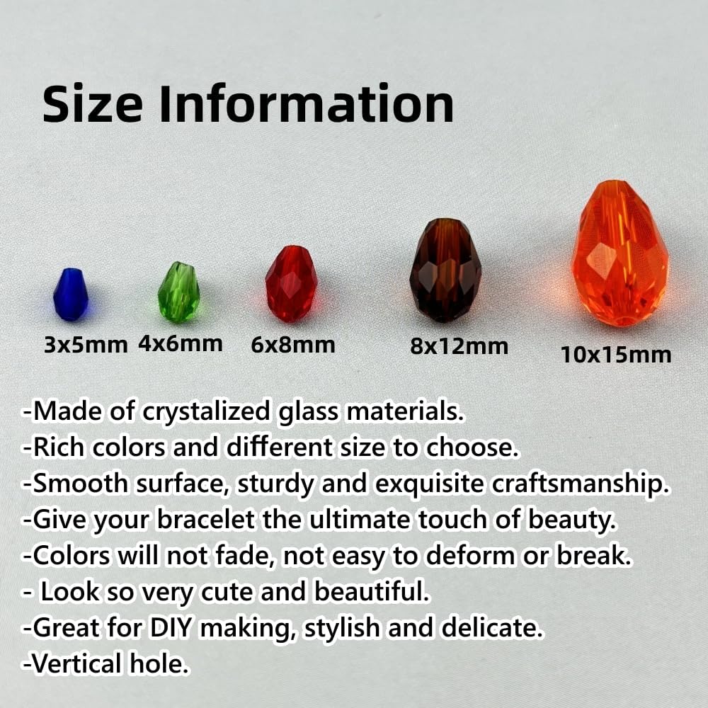 130pcs 6x8mm Teardrop Crystal Glass Beads for Jewelry Making, Faceted Vertical Hole Teardrop Glass Spacer Beads for Wind Chimes Bracelet Earring Necklace DIY Craft(Mix Colors)