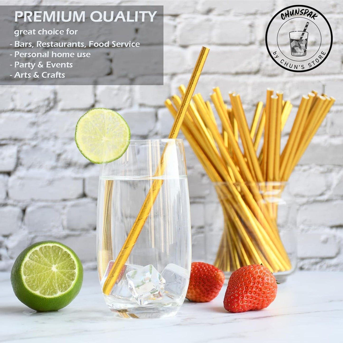 Gold Paper Straws Bulk 1000 Counts, 7.75" x0.24" - for Party, Wedding, Drinks and Cocktail