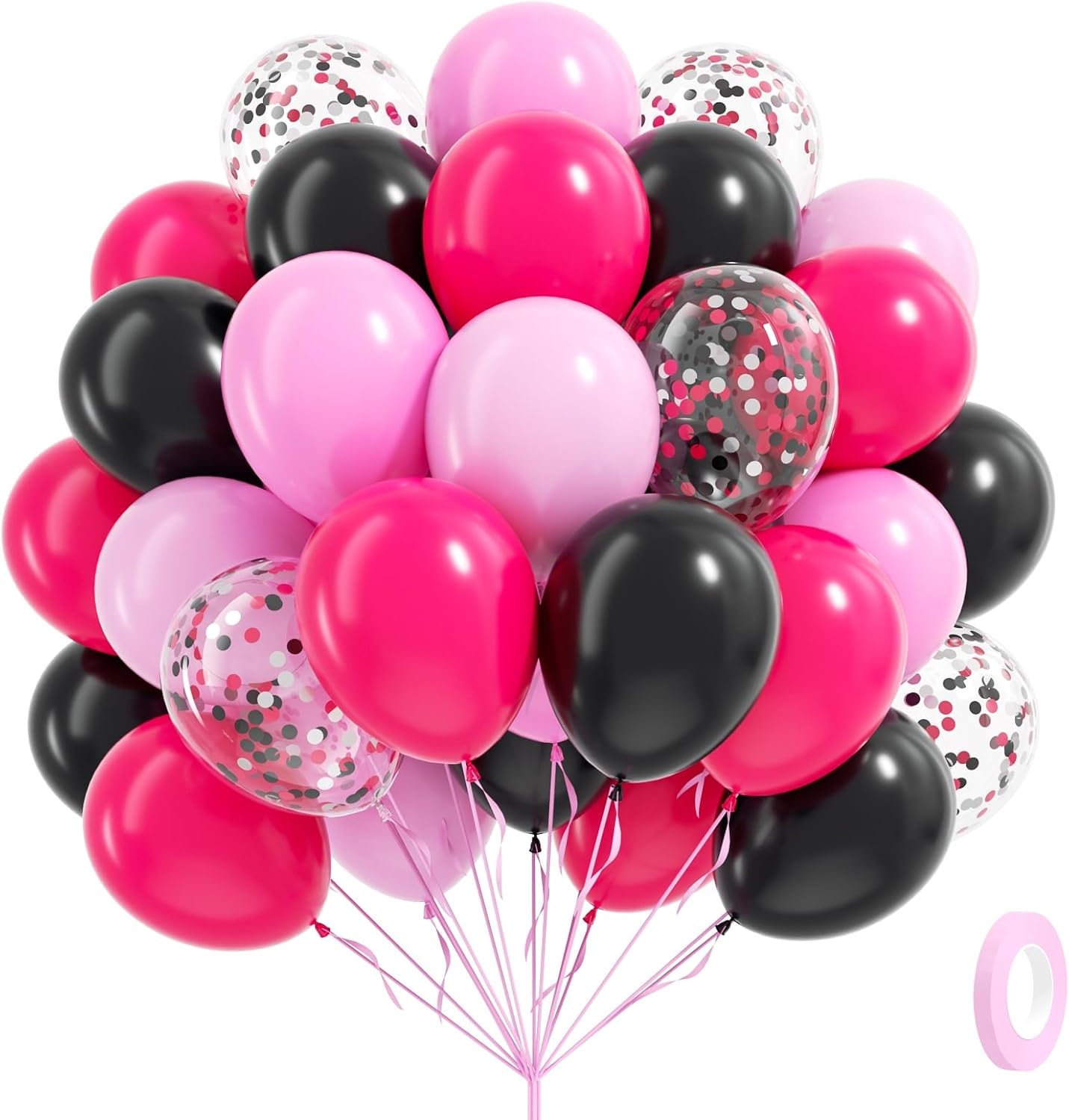 Pink and Black Balloons, 60pcs 12inch Hot Pink Black Pastel Pink Light Pink Confetti Balloons for Baby Shower Bridal Shower Wedding Birthday Party Decorations