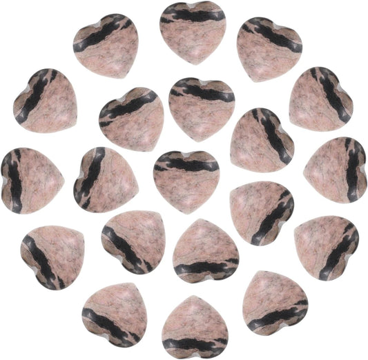 PATIKIL 20 Pcs Natural Heart Shaped Crystal Stone, 0.6 Inch Mini Polished Love Gemstone Crystal, Pocket Rock Engraved Worry Stones for Women Gifts Meditation, Pink Black