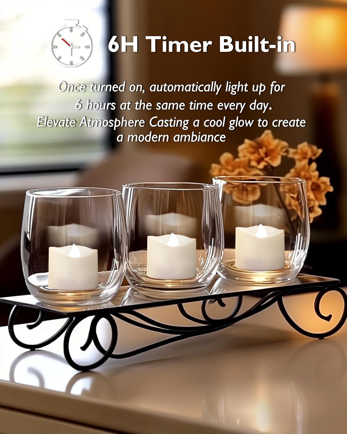 Homemory Timer Tea Lights Candles Battery Operated, 6H Timer Built-in, Auto On Daily, Flameless LED Tealight Votives for Table Centerpieces, Lantern, Holiday Decor, Cool White, No Remote, 24-Pack