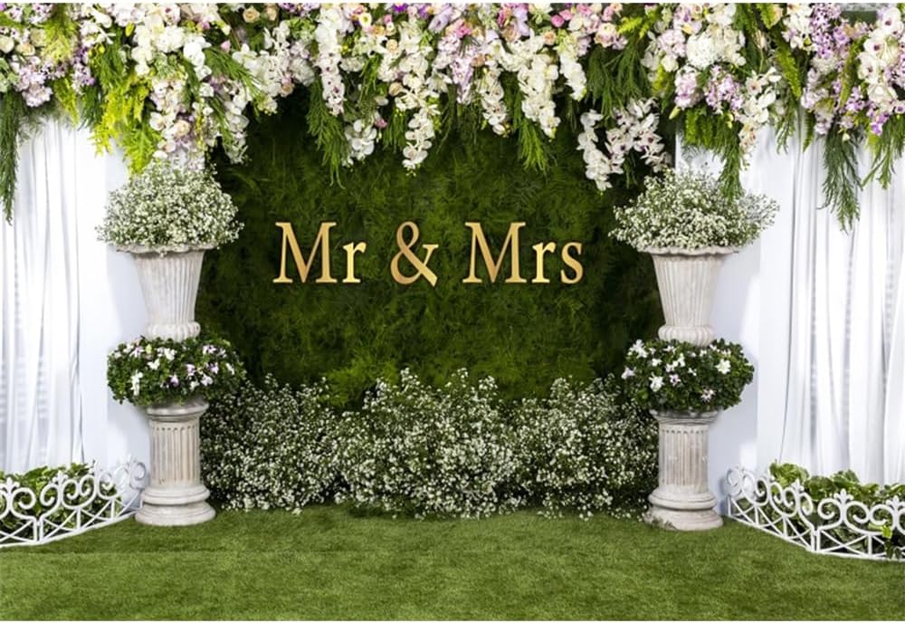 Wedding Arch Flower Backdrop 7x5ft - Mr to Mrs Engagement & Anniversary Photography Background