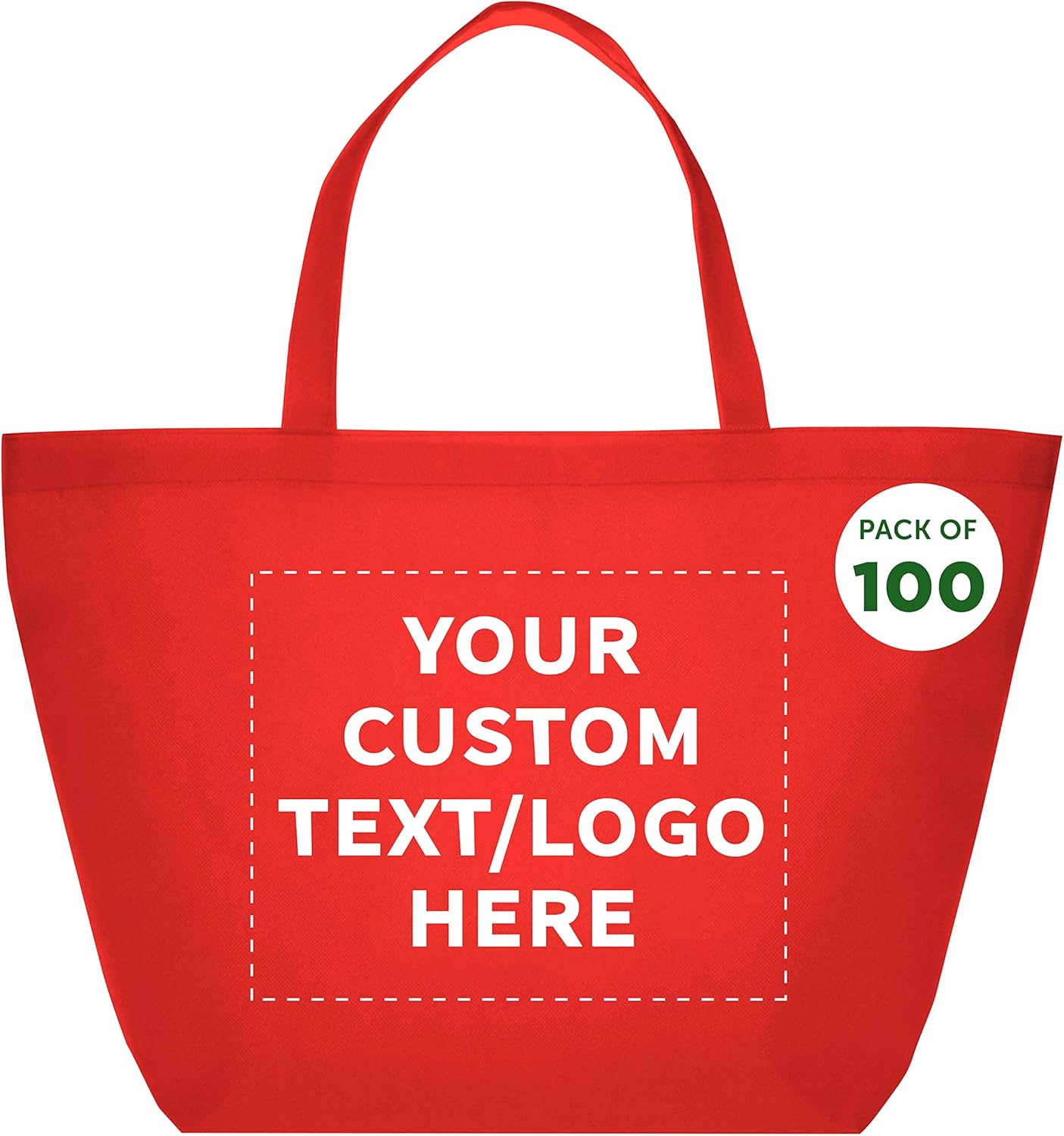 DISCOUNT PROMOS Custom Southern Style Grocery Tote Bags Set of 100 - Personalized Bulk Pack, Reusable Grocery & Shopping Bags - Great for Travel, Business Promotions, July 4th - Red - 20"X13"X8"