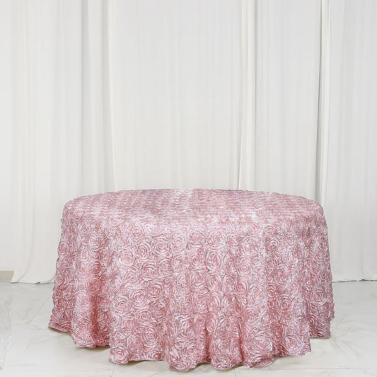 Efavormart 120" Wholesale Round Table Cover Blush Grandiose Rosette 3D Satin Tablecloth for Wedding Party Event Decoration