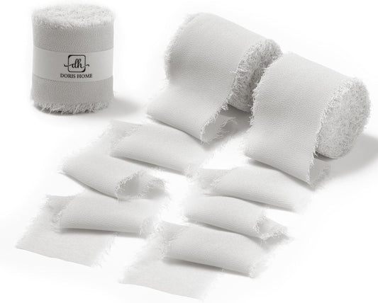 DORIS HOME Light Grey Chiffon Ribbon for Flower Bouquet, 2" x21Yd Fabric Ribbon for Gift Wrapping, Handmade Frayed Ribbon for Wedding, Chiffon Silk Ribbon for Christmas Decorations