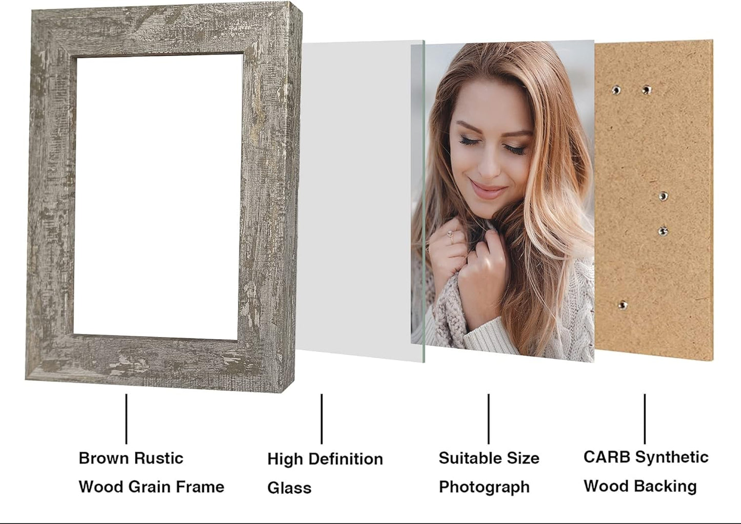 4x6 Picture Frame set of 4, High Definition Glass Distressed Moss Green Frame, 4 x 6 Wood Photo Frames for Desktop Display and Wall Mounting