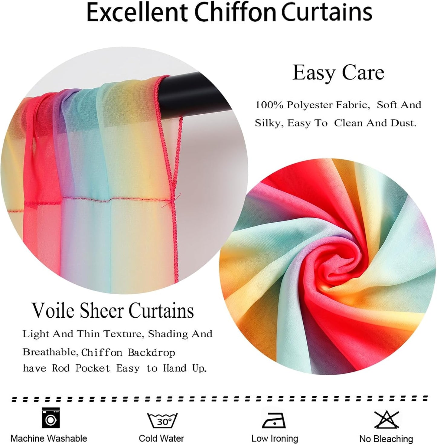 DUOBAO Rainbow Chiffon Wedding Arch Decor - Lightweight Sheer Fabric Archway for Ceremonies, Photo Backdrops, Parties (108" Tall x 29" Wide, 2 Panels)