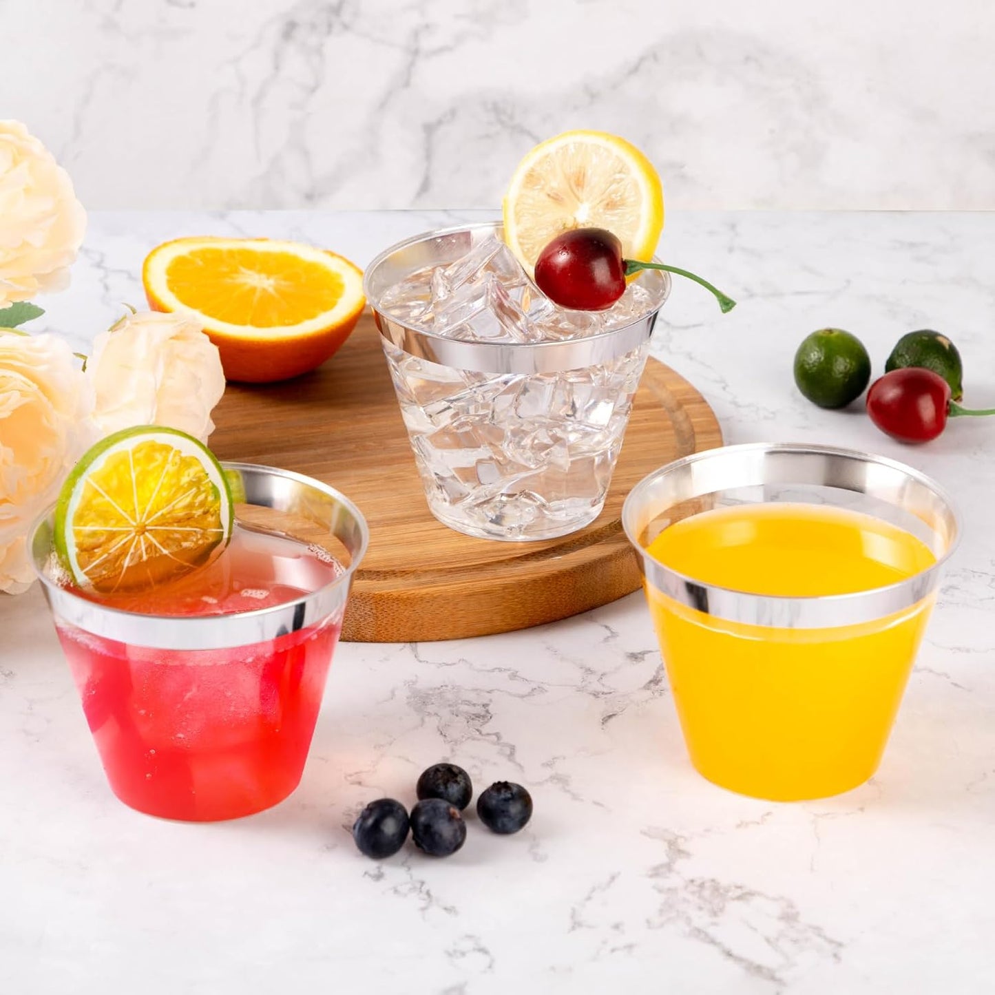 Goodluck 200PCS 9oz Plastic Cups for Party, Disposable Silver Cups, Plastic Cocktail Glasses for Wedding Thanksgiving, Christmas, and