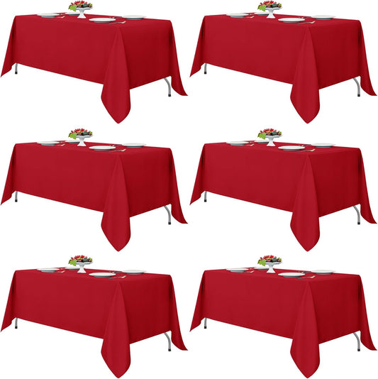 Fitable Red Tablecloths for Rectangle Tables, 6 Pack - 70 x 120 Inches - Reusable and Washable Table Clothes for 6-8 Ft Tables, Polyester Fabric Table Covers for Wedding, Party, Banquet