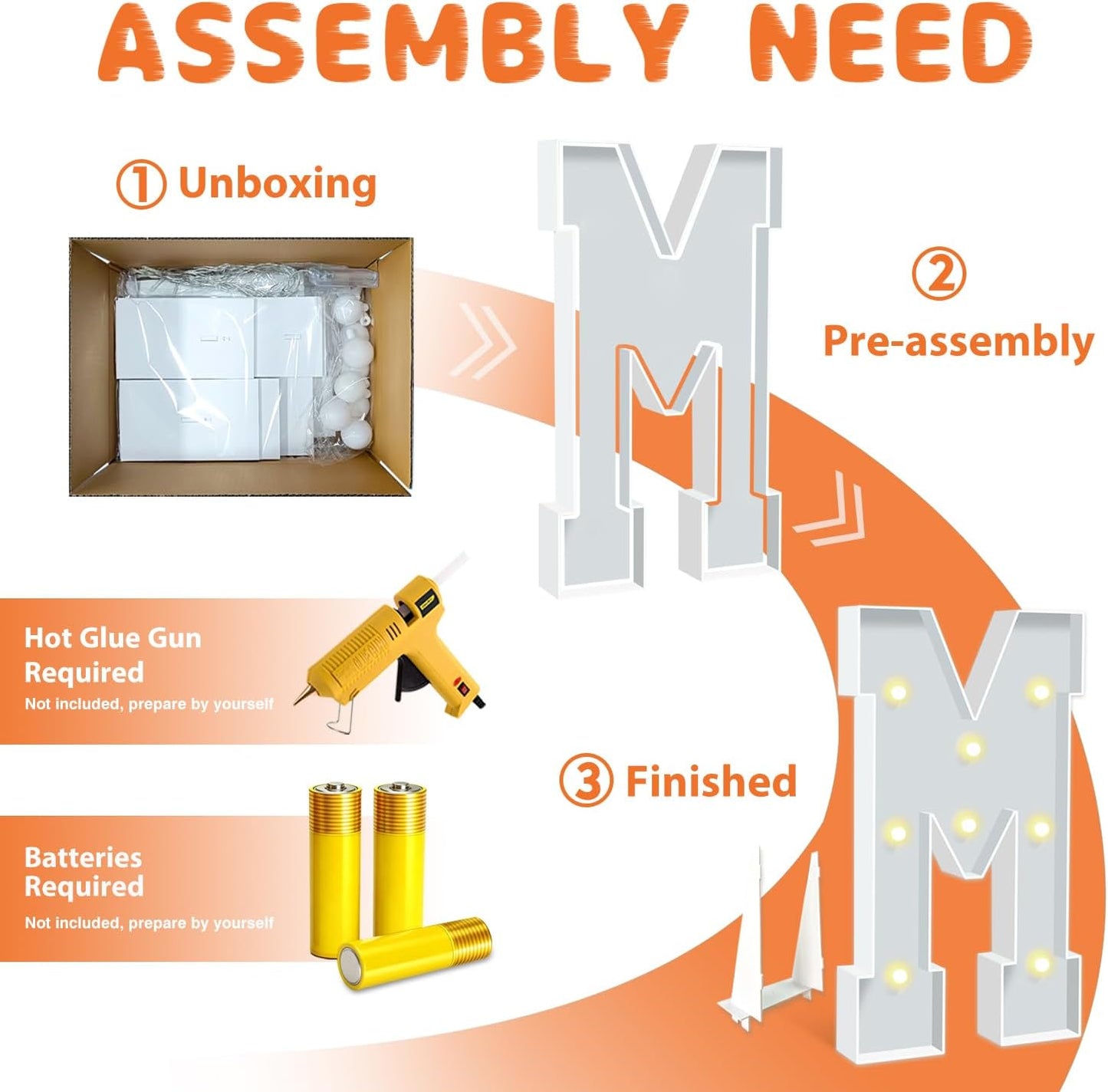 3FT Marquee Light Up Letters M, Warm White Light Up Letter, Large Marquee Letter Sign for Birthday Party Wedding Proposal Marry Me Decor