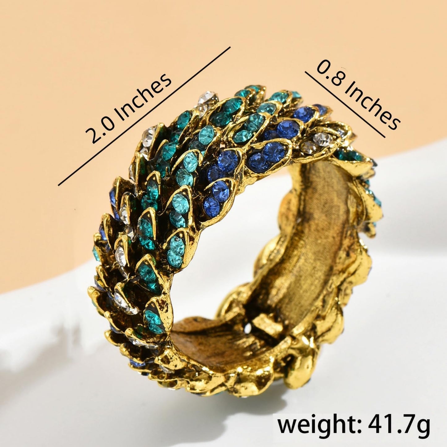 Jeweled Napkin Rings Set of 6 - Vintage Metal Crystal Rustic Peacock Napkin Ring Holders for Wedding Party Holiday, a Beautiful Dinner Table Décor (Multicolor)