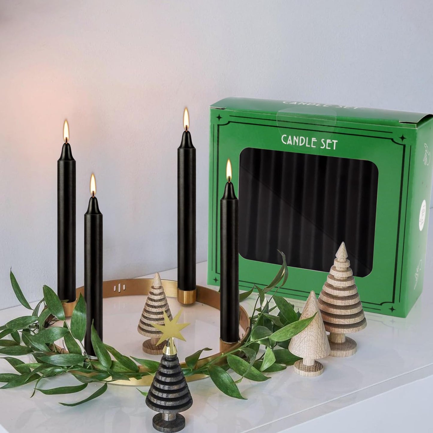 4 Inch, 40 Pack, Unscented, Dripless Taper Candles, Black, Smokeless Candles for Holidays, Wedding Ceremonies, Parties, Shabbat, 1.5 Hours