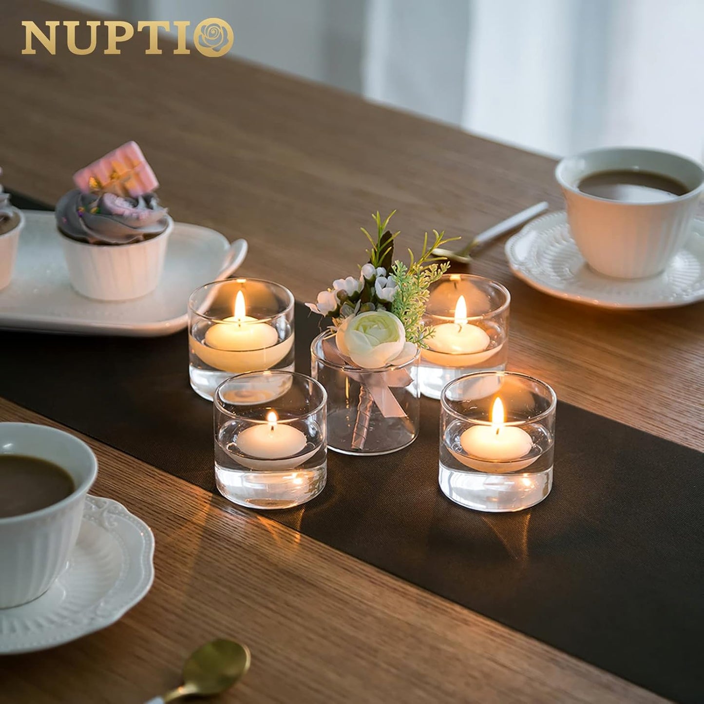 NUPTIO Clear Tealight Candle Holders: Set of 12 Glass Votive Holders - Small Floating Candleholder for Wedding Birthday Holiday Table Centerpieces Decoration (2.24 x 1.97 inch)