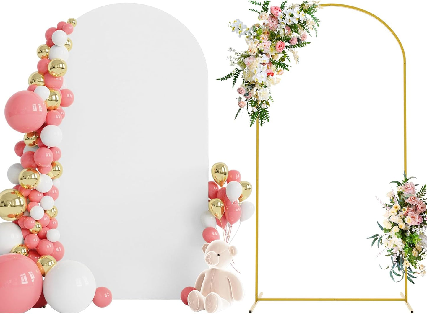 Wokceer 7.2 FT Wedding Arch Backdrop Stand and White Arch Cover, Metal Arch Stand with Arch Stand Cover for Birthday Party Wedding Ceremony Bridal Baby Shower Event Decor