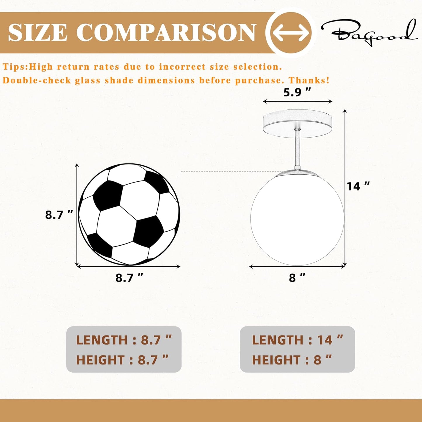 Gold Globe Semi Flush Mount Ceiling Light,Mid Century Modern Light Fixture Ceiling,Globe Ceiling Light for Hallway Living Room Kitchen Bedroom Storage Schoolhouse Laundry(Bulb Incl.)