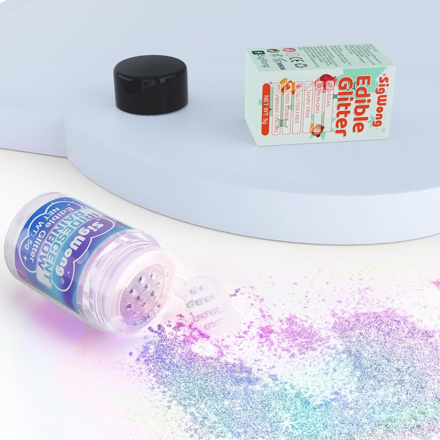 Iridescent Rainbow Edible Glitter - 5g Food Grade Cake Decorating Shimmering Glitter, Edible Sprinkle Luster Dust for Drinks, Chocolates, Fondant, Strawberries, Cupcakes, Candy, Cookie - Vegan