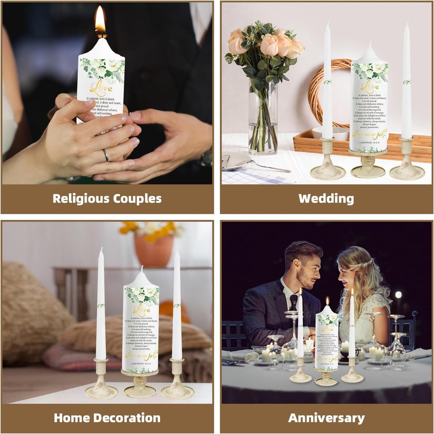 Extrogif Unity Pillar Candles for Wedding Ceremony Set - 3 Wedding Candles Unity Set with Holders – Rustic Farmhouse Style for Religious Ceremony, Anniversaries