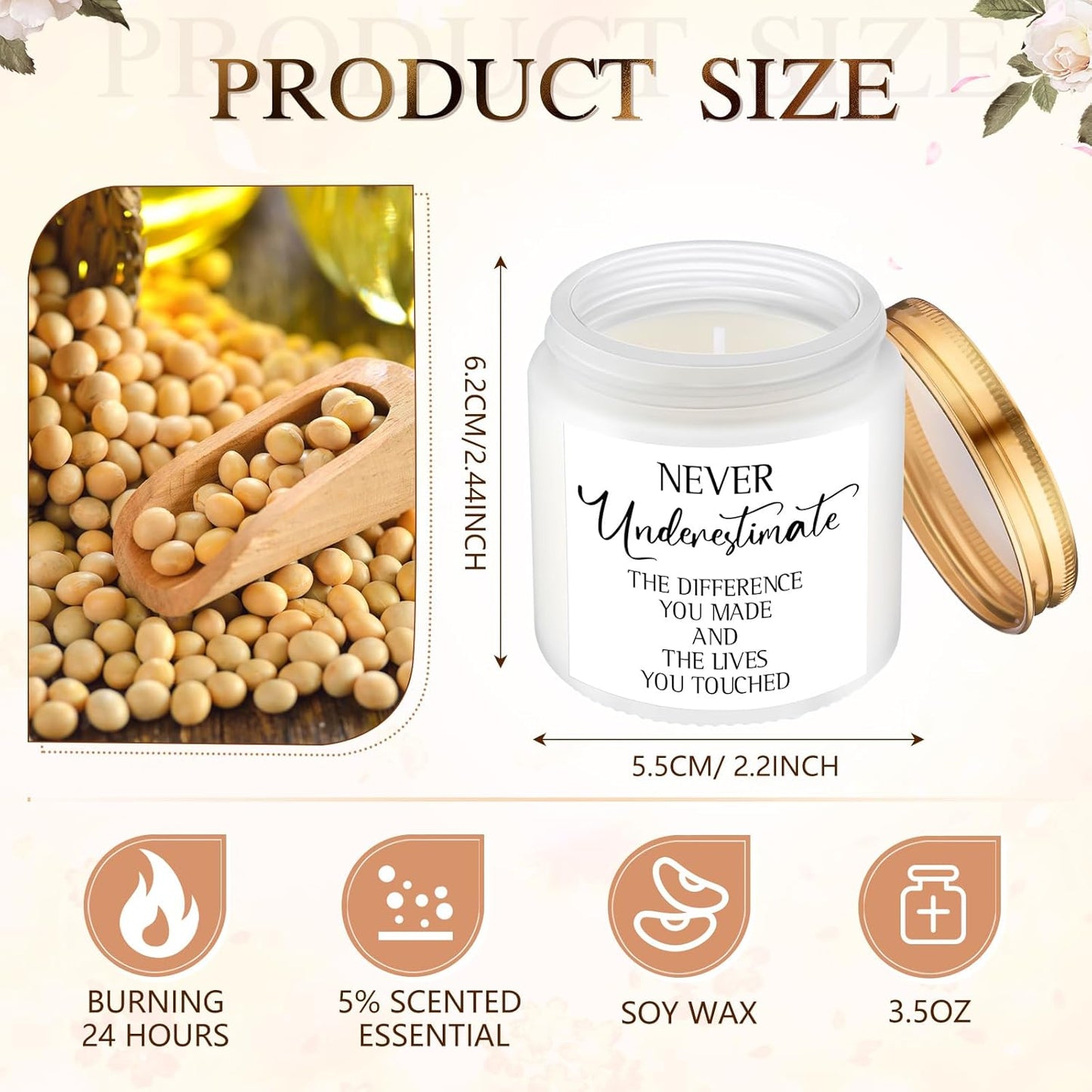 MTLEE 20 Pcs Thank You Gifts Candles 3.5 oz Employee Appreciation Inspirational Scented Soy Wax Candle Thank You Gift Christmas Gifts for Coworker Women Volunteer Teacher(Appreciation,White)