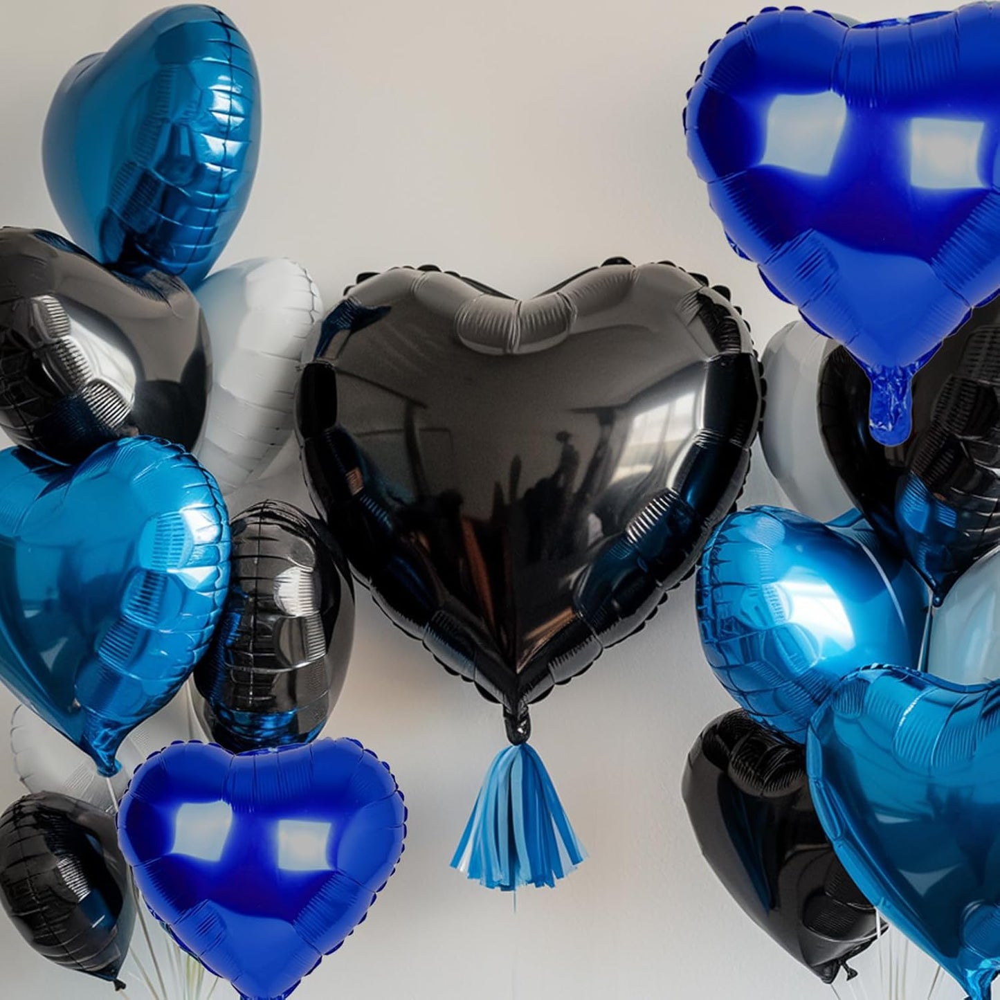 Blue Black Heart Balloons, 18 Inch Black and Dark Blue Heart Shape Balloon, 12PCS Blue Helium Foil Love Heart Balloon for Boys Birthday Propose Marriage Engagement Wedding Party Decoration