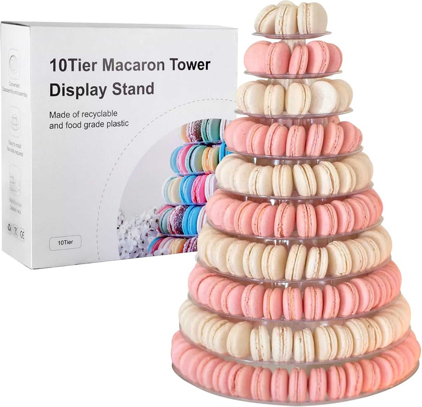 10 Tiers Macaroon Tower Stand, Round Macaron Tower Cake Display Rack Plastic Cupcake Stand Macarons Desserts Serving Tray for Birthday Wedding Party Decor (10 Tiers)