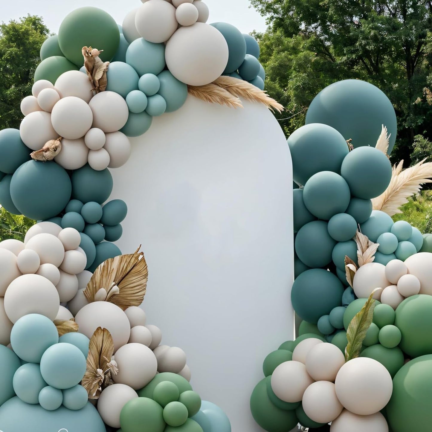 Sage Green Blue Balloons, 50pcs Dusty Green Blue Balloons, Double Stuffed Cream Balloon Champagne Gold Balloon For Birthday Baby Shower Party Wedding Bridal Shower Bachelorette Engagement Decorations