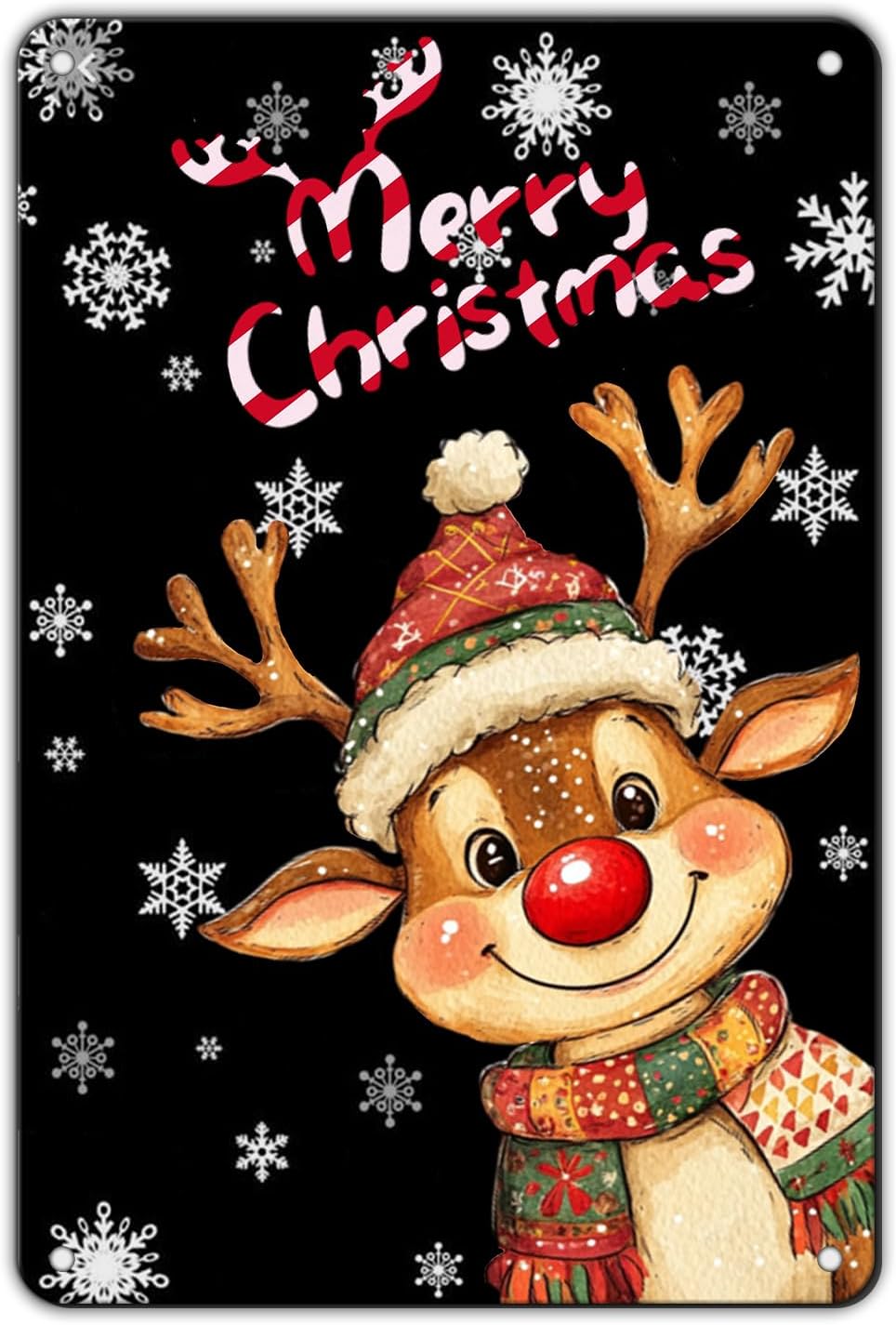 Christmas Reindeer Metal Tin Sign - Merry Christmas Sign for Outdoor & Indoor Decoration - 8x12Inch