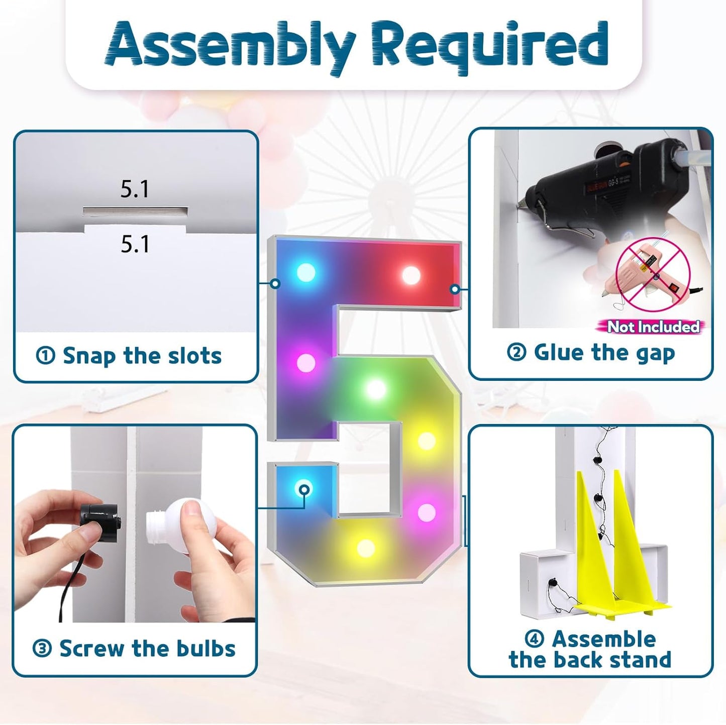 imprsv 3FT Colorful Marquee Numbers,18 Colors Number 5 with Remote, Light Up Numbers Sign for 1st Birthday Decorations Anniversary Party Decor, Pre-Cut Foam Board Kit, Mosaic Sign for Balloon